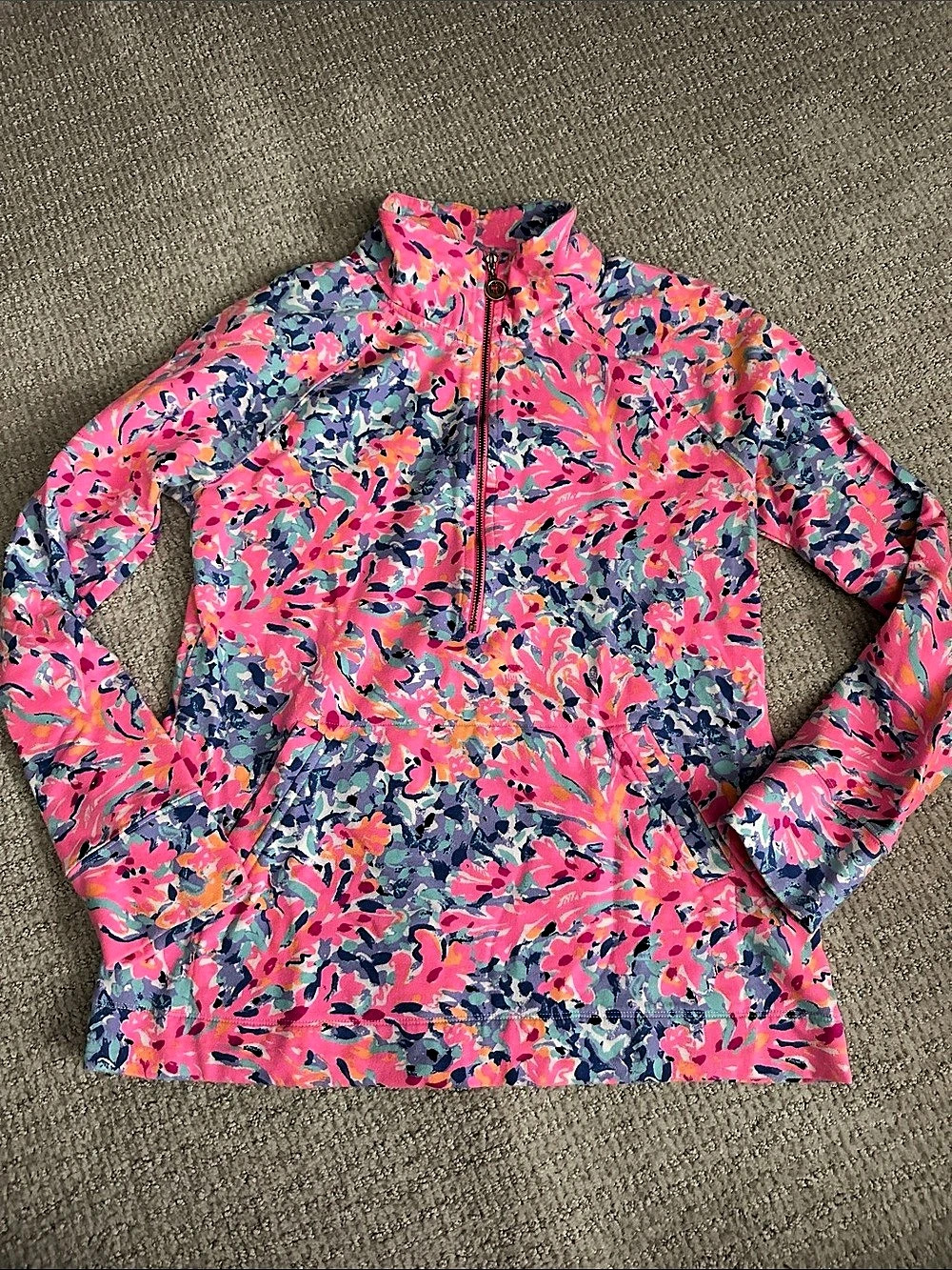 Lilly Pulitzer UPF 50+ Skipper Popover Floral Jacket Pink & Blue Small